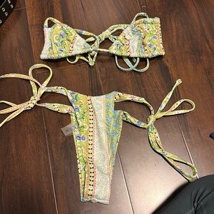 shein green floral tie bathing suit, size XS, never used.